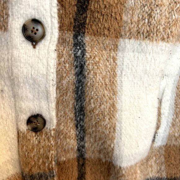 Avec Les Filles Womens Plaid Shacket Cognac Brown Jacket Size Medium Long Sleeve - Picture 8 of 15